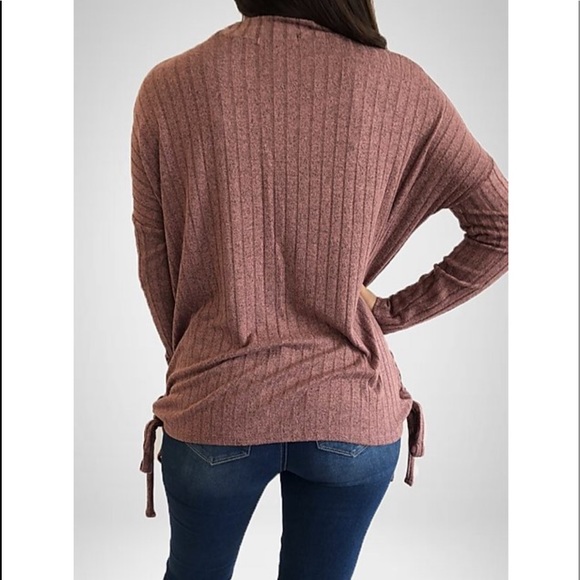 Mock Neck Brushed Long sleeve Top- Mauve - Picture 3 of 3